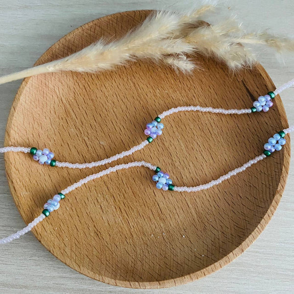 MASK CHAIN // BEADED FLOWERS (PERIWINKLE)