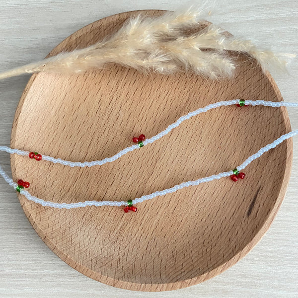 MASK CHAIN // BEADED CHERRIES (RED)