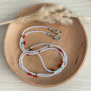 MASK CHAIN // BEADED CHERRIES (RED)